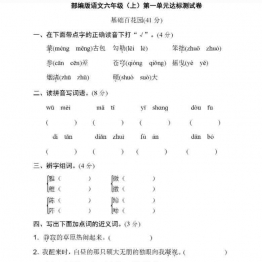 六年级语文上册单元测试卷及答案 小学6年级综合教学资料 家长在家亲子教育资源 广饶论坛中小学教育智慧平台