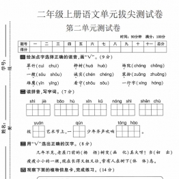 二年级上册语文第二单元拔尖测试卷，带答案5页PDF电子版学习资料