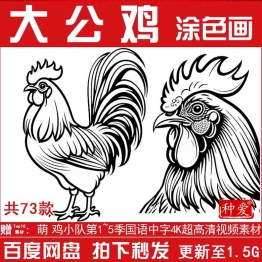 大公鸡简笔画儿童上色填色线稿线描素材可打印画画涂色手绘底稿