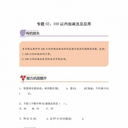 专题02：100 以内加减法及应用-二年级数学专项提升（人教版），5页PDF可打印