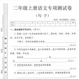 二年级上册语文句子专项测试卷，有答案5页PDF可打印