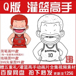 Q版灌篮高手动画片卡通人物涂色线稿图简笔画儿童涂鸦电子版打印