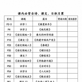 一年级下册语文必背闯关表(古诗、课文、日积月累)，6页PDF电子版学习资料