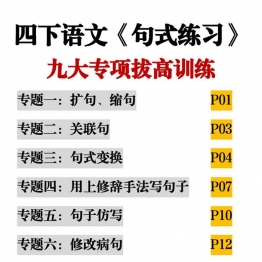 四下语文句式练习九大专项拔高训练，20页PDF电子版