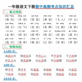 一年级语文下册期中高频考点知识汇总，12页PDF电子版