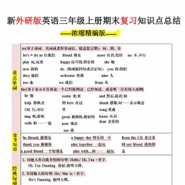三年级上册英语外研版期末复习知识点归纳，6页PDF可打印学习资料