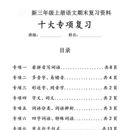 三年级上册语文期末复习资料十大专项复习，有答案52页PDF电子版学习资料