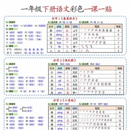 一年级下册语文彩色一课一贴，9页PDF电子版学习资料