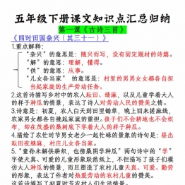 五年级下册语文课文知识点汇总归纳，20页PDF电子版学习资料