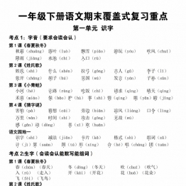 一年级下册语文期末覆盖式复习重点，19页PDF可打印