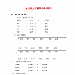 二年级语文下册词语专项练习，10页PDF电子版