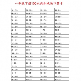 一年级下册数学-100以内加减法口算卡800道 8页可打印PDF 小学1年级综合教学资料 家长在家亲子教育资源 广饶论坛中小学教育智慧平台