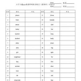 三下人教pep英语单词默写练习（中英互译）-Unit1-6，6页PDF可打印资料