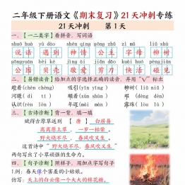 二年级下册语文期末复习21天冲刺专练(空白+答案)，42页PDF可打印