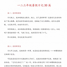 小学一二三年级日记30篇，11页PDF可打印资料