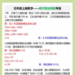 五年级上册数学——解方程应用题专练，4页PDF电子版