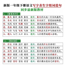 一年级下册语文寒假预习写字表生字组词造句，12页PDF电子版