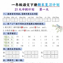 一年级语文下册期末复习计划-21天冲刺计划，21页PDF电子版