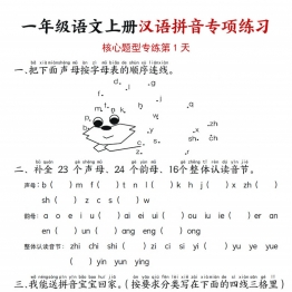 一年级语文上册汉语拼音专项练习（核心题型12天），带答案24页PDF电子版