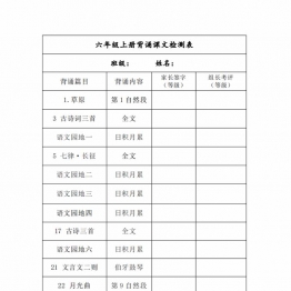六年级上册语文背诵课文检测表及内容，7页PDF可打印