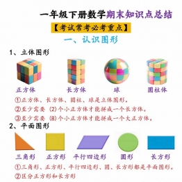 一年级下册数学期末知识点总结，5页PDF可打印学习资料
