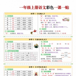 一年级上册语文彩色一课一贴，7页PDF电子版可打印学习资料