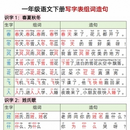 一年级语文下册写字表组词造句，15页PDF电子版