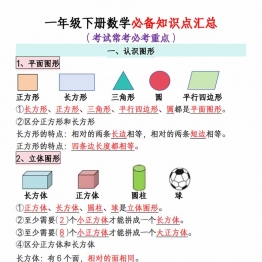 一年级下册数学全册必备知识点汇总，考试常考必考重点，8页PDF电子版学习资料