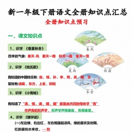一年级语文下册全册知识点总结，6页PDF电子版可打印学习资料