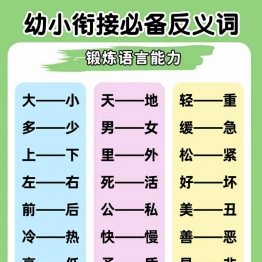 幼小衔接必备反义词，9页PDF电子版学习资料