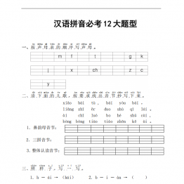 汉语拼音必考12大题型，4页PDF电子版拼音试卷带答案