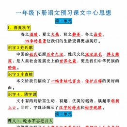 一年级下册语文全册预习课文中心思想，6页PDF电子版