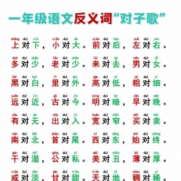 一年级反义词+近义词“对子歌”，8页PDF电子版可打印学习资料电子版