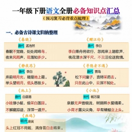 [修正]一年级下册语文全册必背知识点汇总（预习复习必背重点梳理），10页PDF可打印学习资料