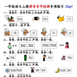 一年级语文上册拼音音节标调专项练习，带答案19页PDF可打印学习资料电子版
