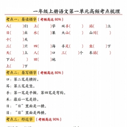 一年级上册语文第一单元高频考点梳理，带答案6页PDF电子版学习资料