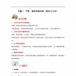 专题7 平移、旋转和轴对称（图形与几何）- 三年级上册数学专项提升（苏教版），14页PDF电子版