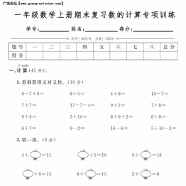 一年级数学上册期末复习数的计算专项训练，5页PDF电子版