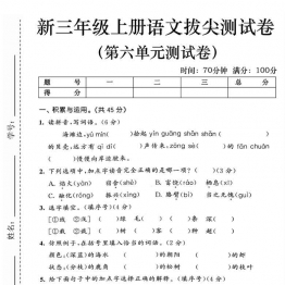 三年级上册语文第六单元拔尖测试卷2，有答案5页PDF可打印
