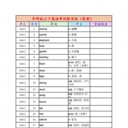 外研版三年级英语下册单词默写纸答案（三年级起点），11页PDF可打印资料