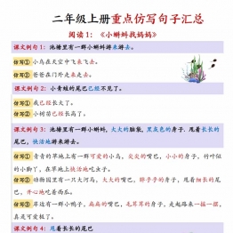 二年级上册语文1-8单元重点仿写句子汇总，15页PDF可打印学习资料