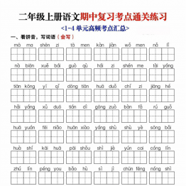 二年级上册语文期中复习考点通关练习，有答案16页PDF可打印学习资料