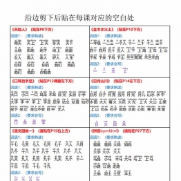 新版一年级上册语文课课贴-每课重点书贴【贴在空白处】，4页PDF可打印学习资料