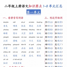 二年级上册语文知识要点1-8单元汇总，26页PDF电子版