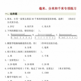 毫米、分米和千米专项练习，有答案5页PDF可打印学习资料